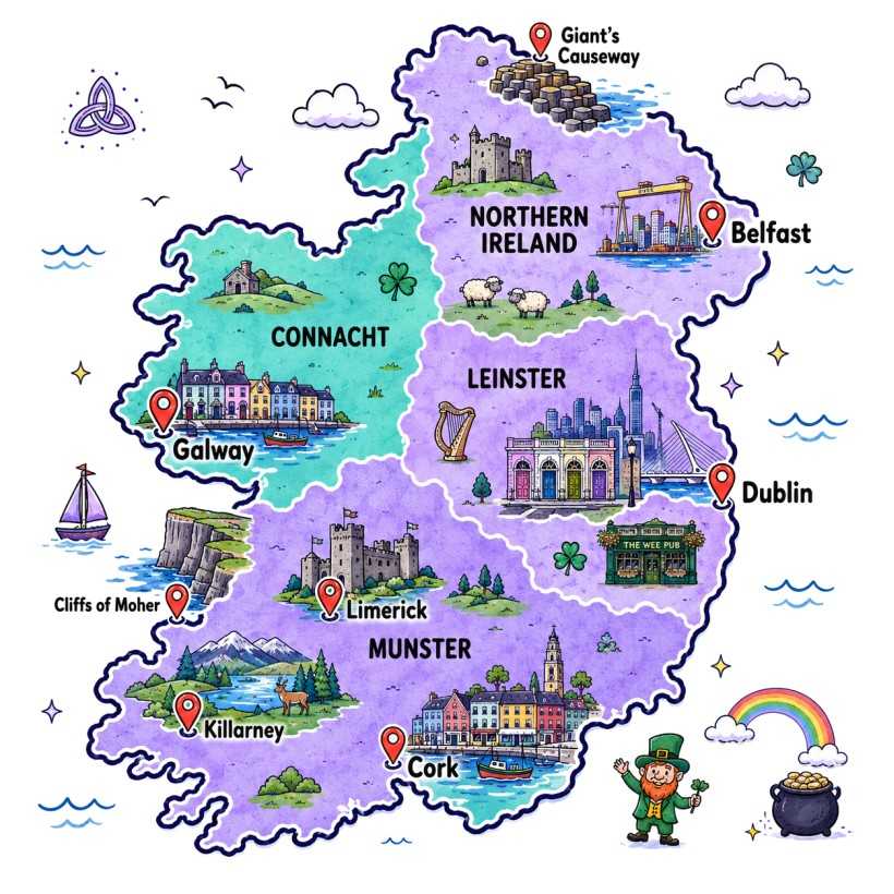 Mapa de Irlanda con ciudades principales