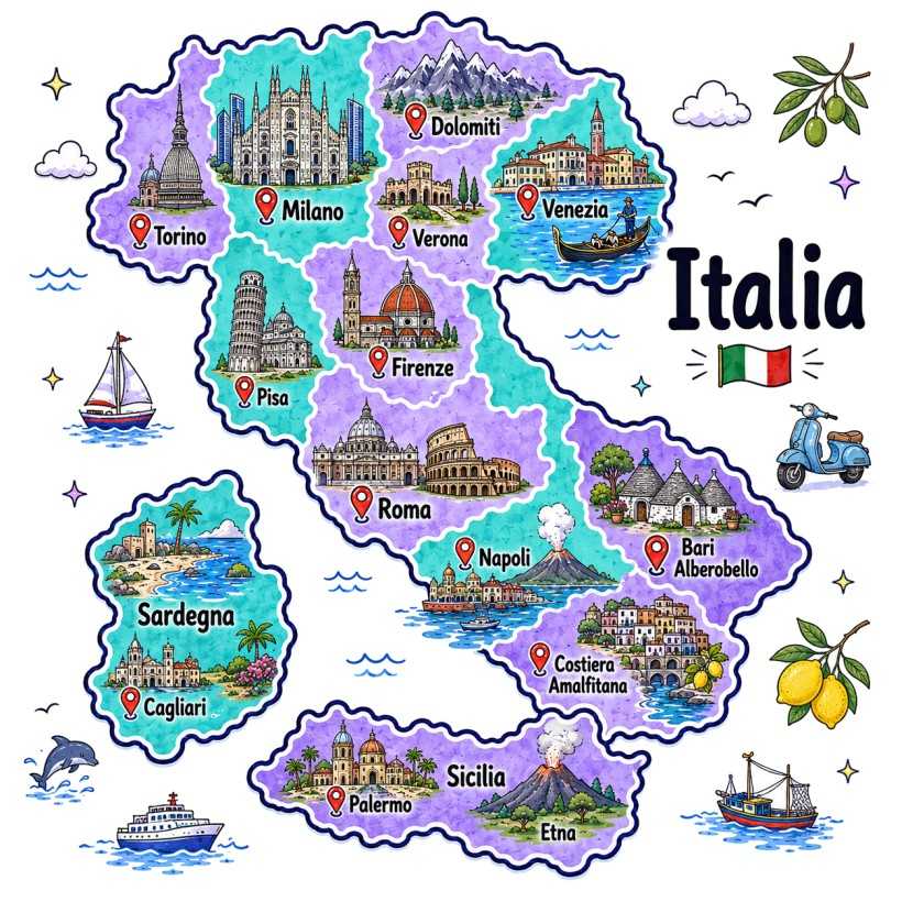 Mapa de Italia con ciudades principales